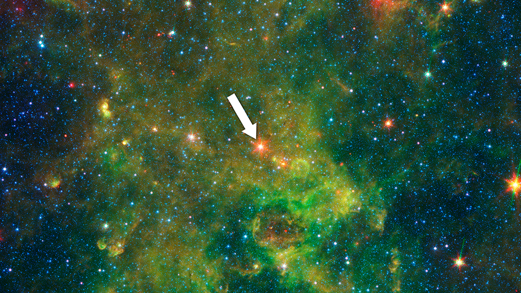 Age-defying star, as shown by Spitzer Space Telescope
