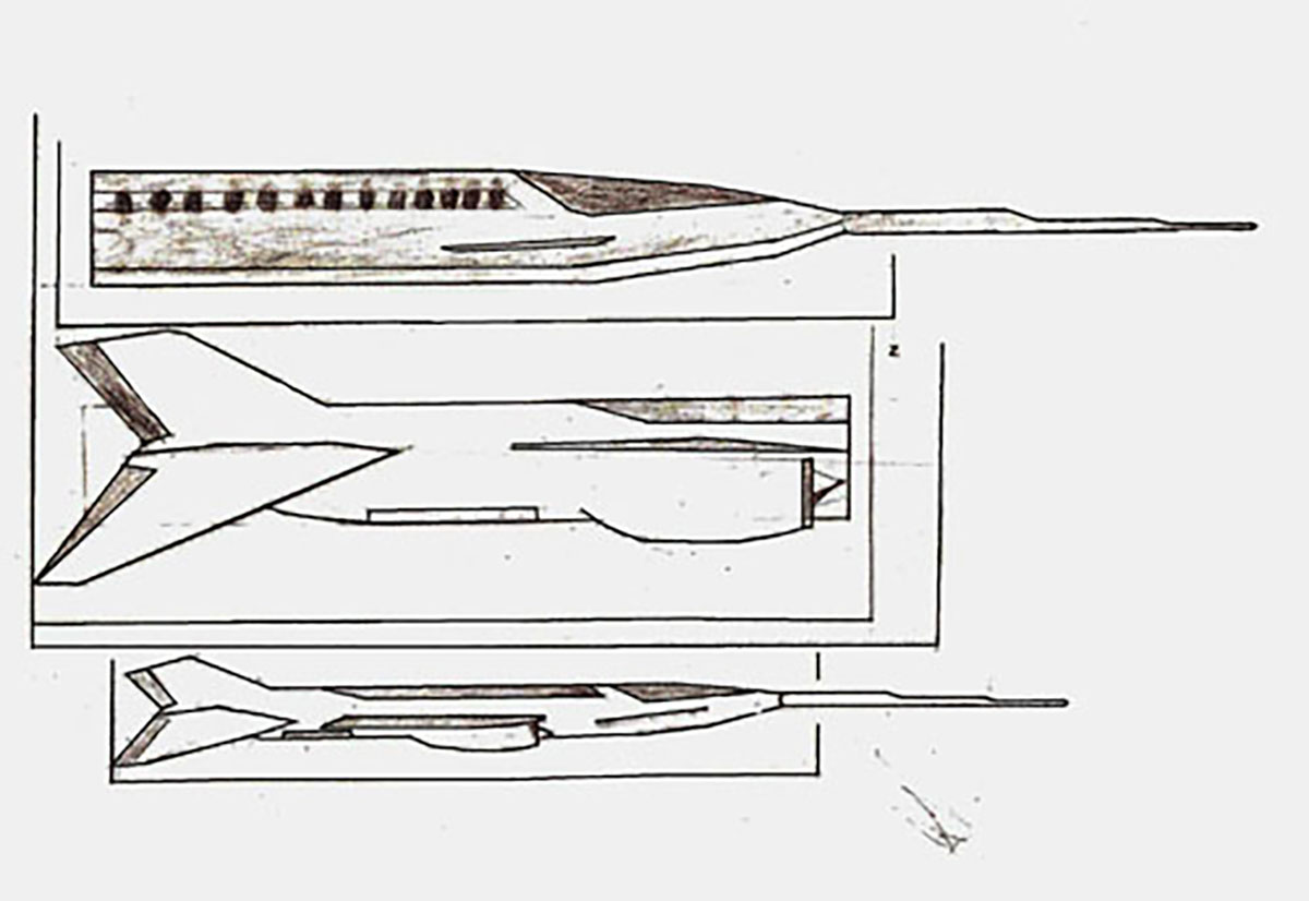 Drawings of the Supersonic Viking Transport aircraft.