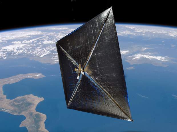 An artist's concept of a solar sail in Earth orbit.