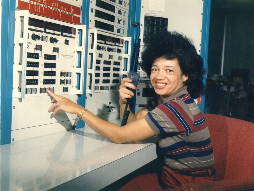 Christine Darden in the control room of NASA Langley's Unitary Plan Wind Tunnel in 1975. 