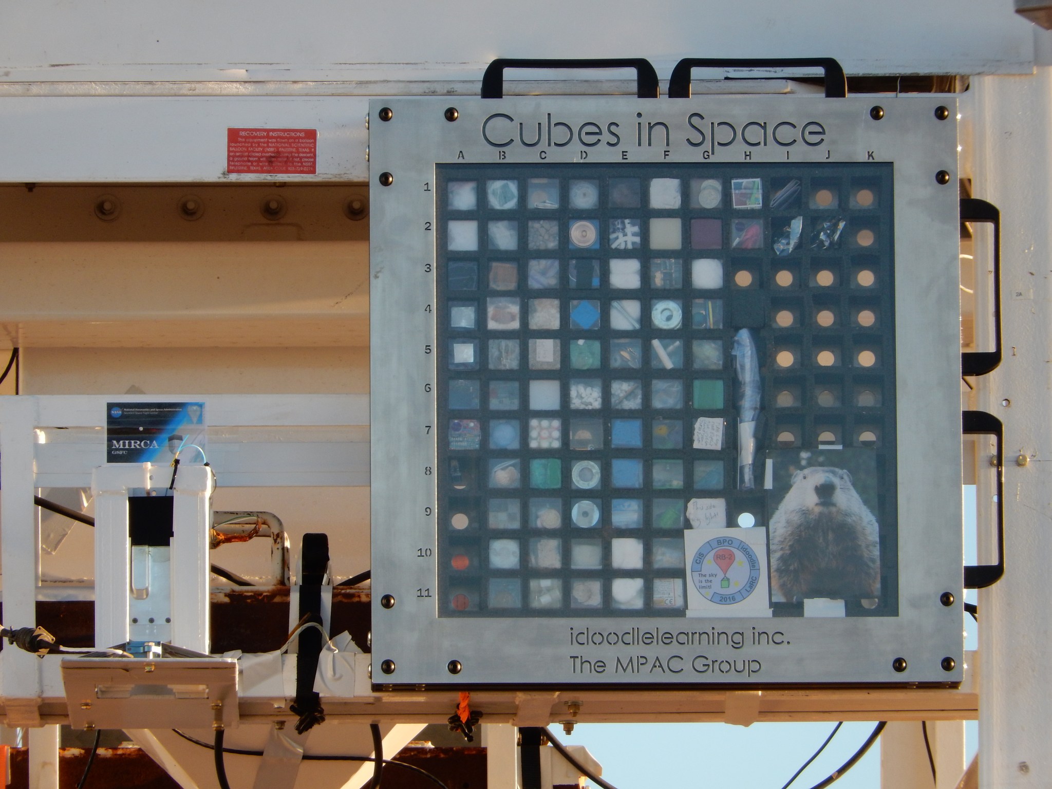 The Cubes in Space payload, made up of tiny square sections that each hold a small student experiment.