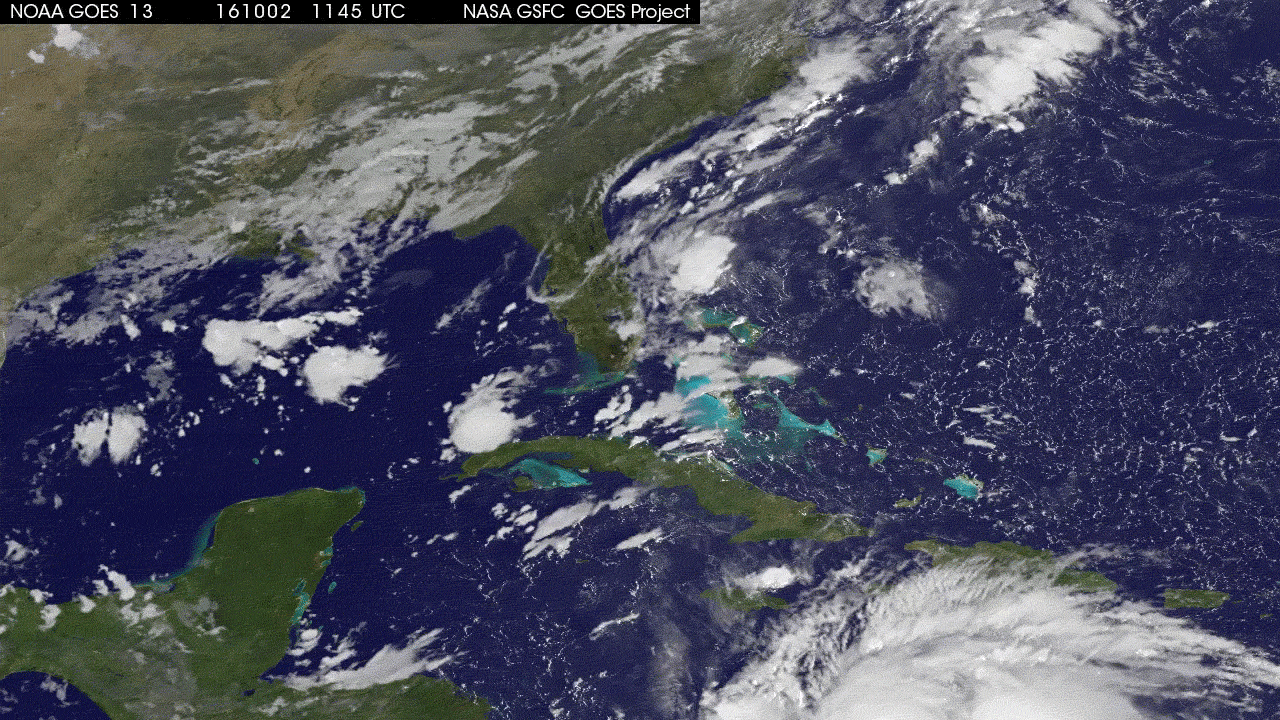 Satellite imagery animation of Hurricane Matthew moving toward Florida.
