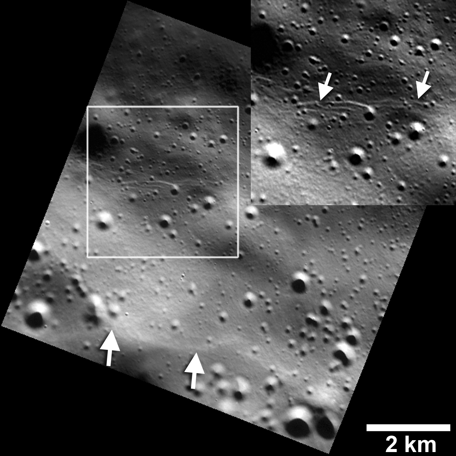 Small graben, or narrow linear troughs, have been found associated with small scarps on Mercury