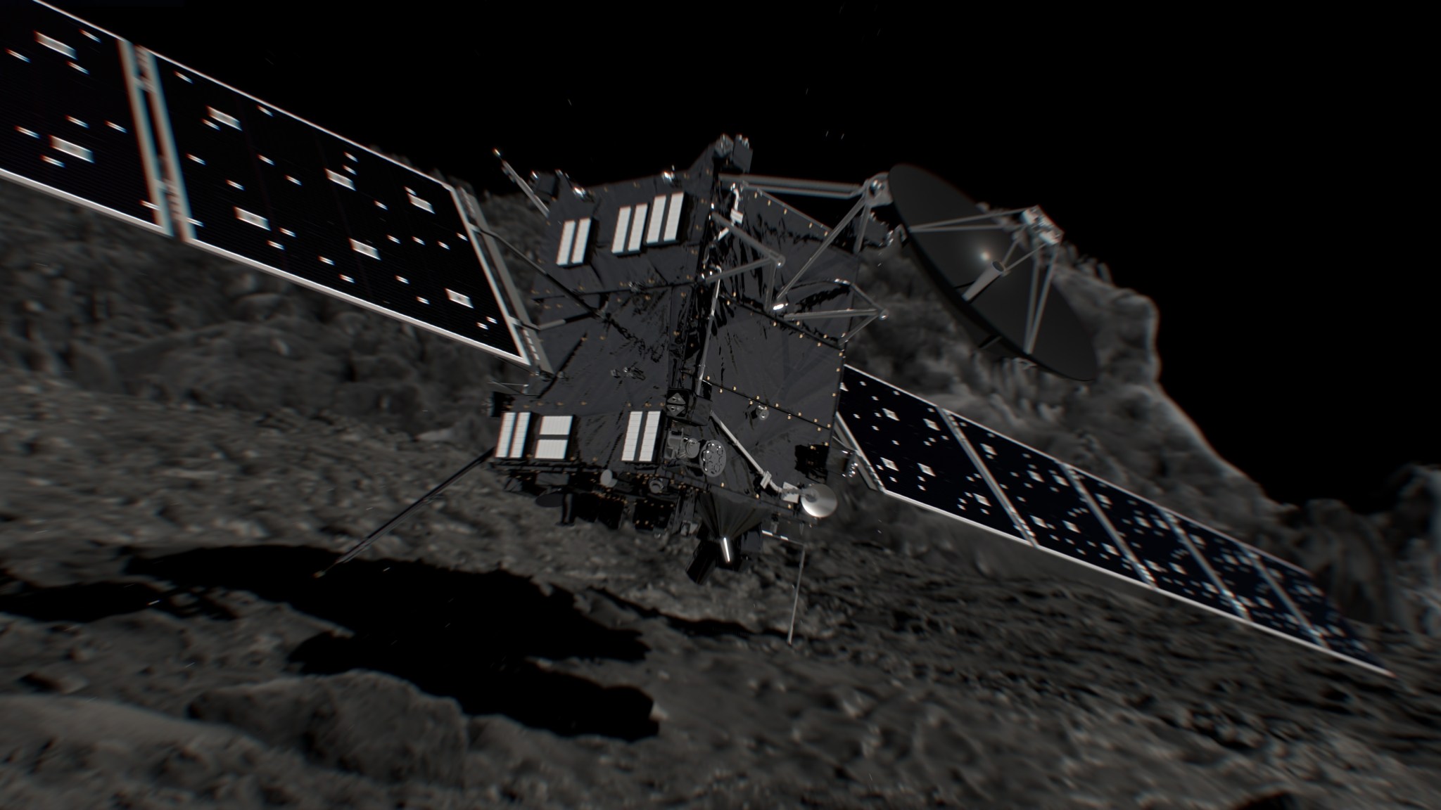 Artist's concept of Rosetta shortly before hitting Comet 67P/Churyumov–Gerasimenko on Sept. 30, 2016.