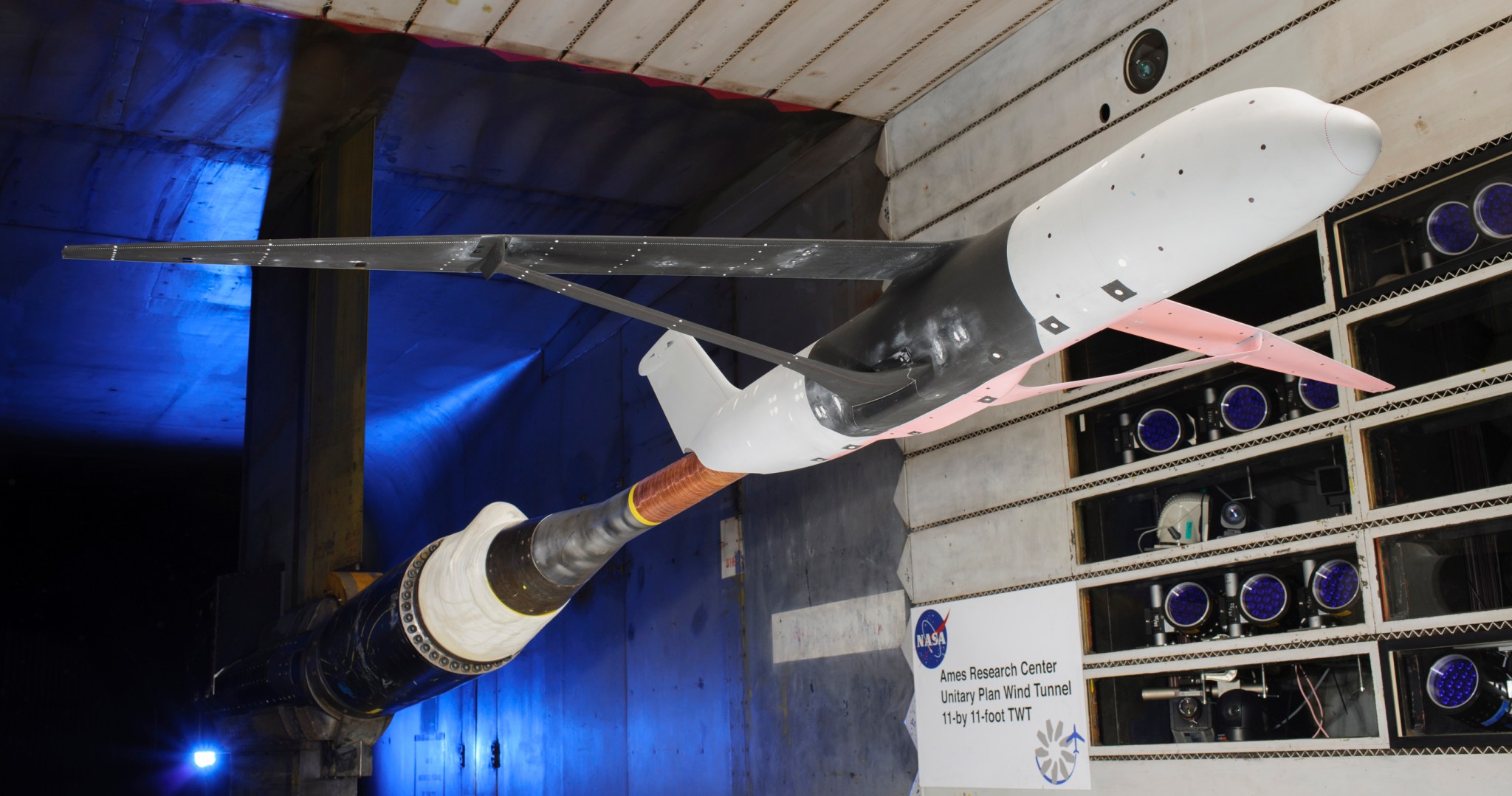 Boeing’s truss-braced wing concept in a wind tunnel.