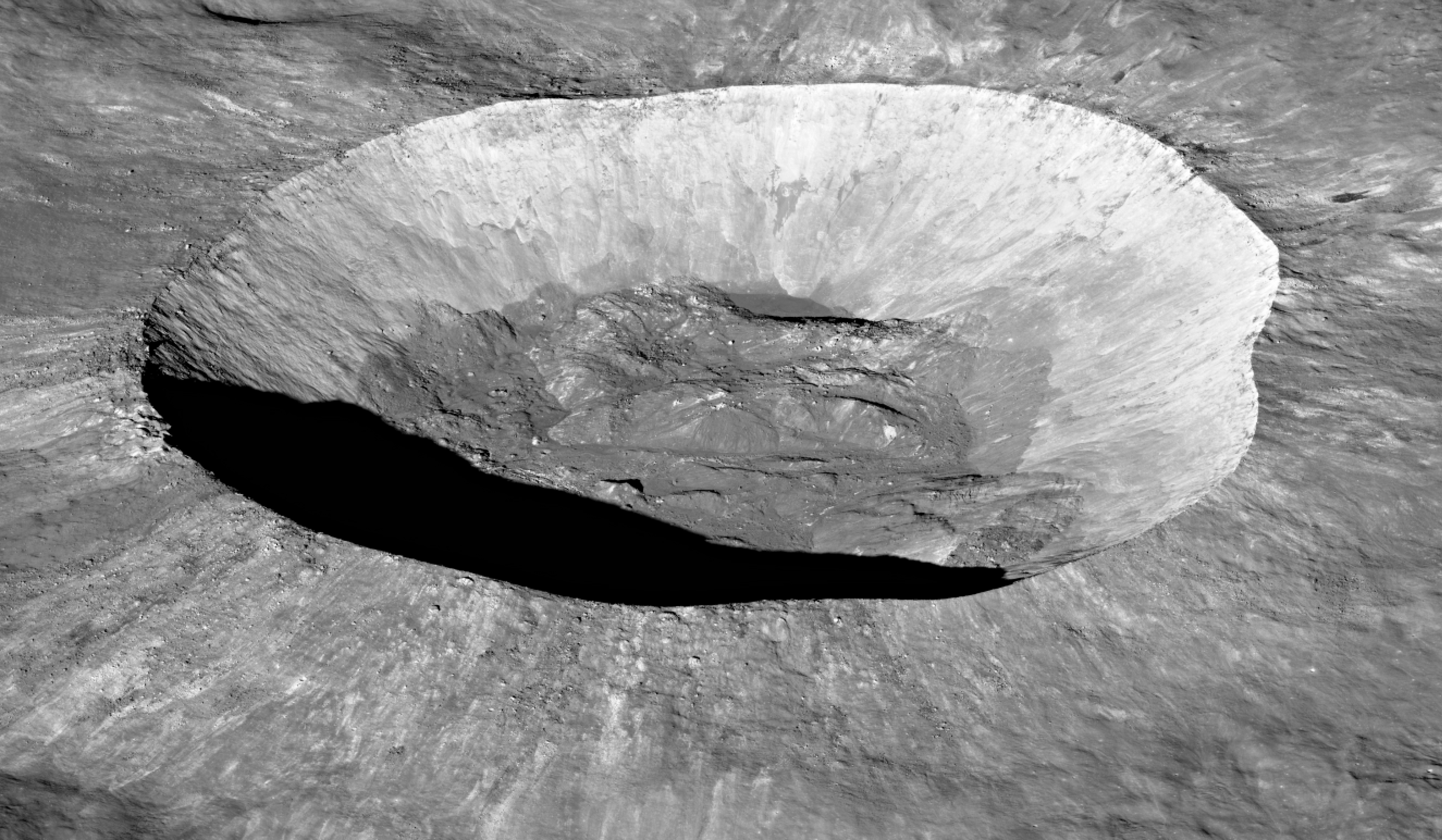 angled view of lunar crater