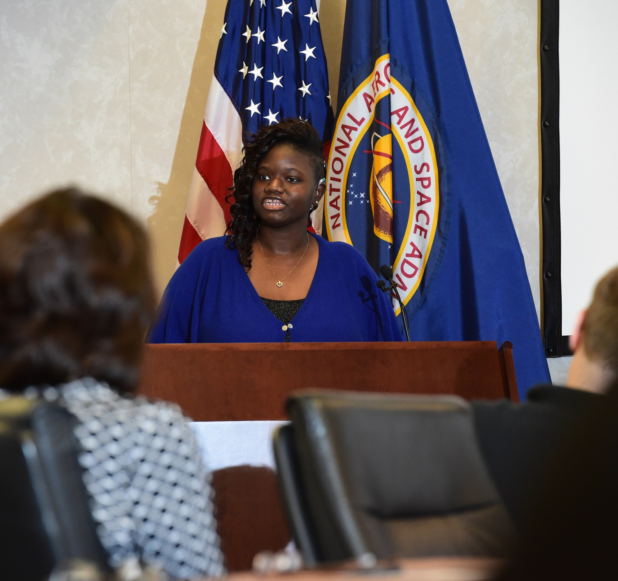 Marshall accountant Traci Matthews addresses team members during the Disability Employment Awareness Month event Oct. 18.