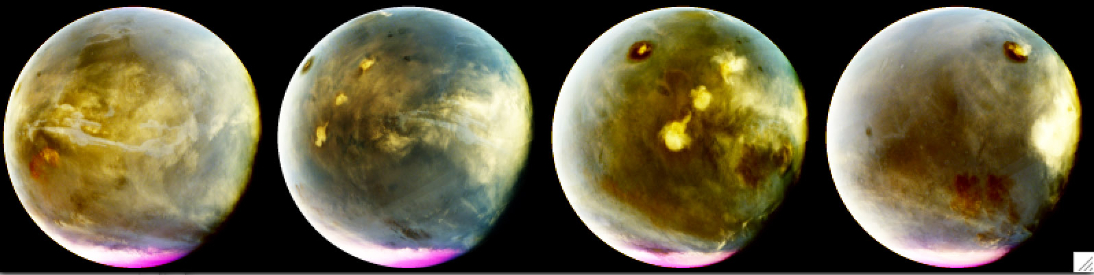 Series of MAVEN images showing cloud formation over Martian volcanoes