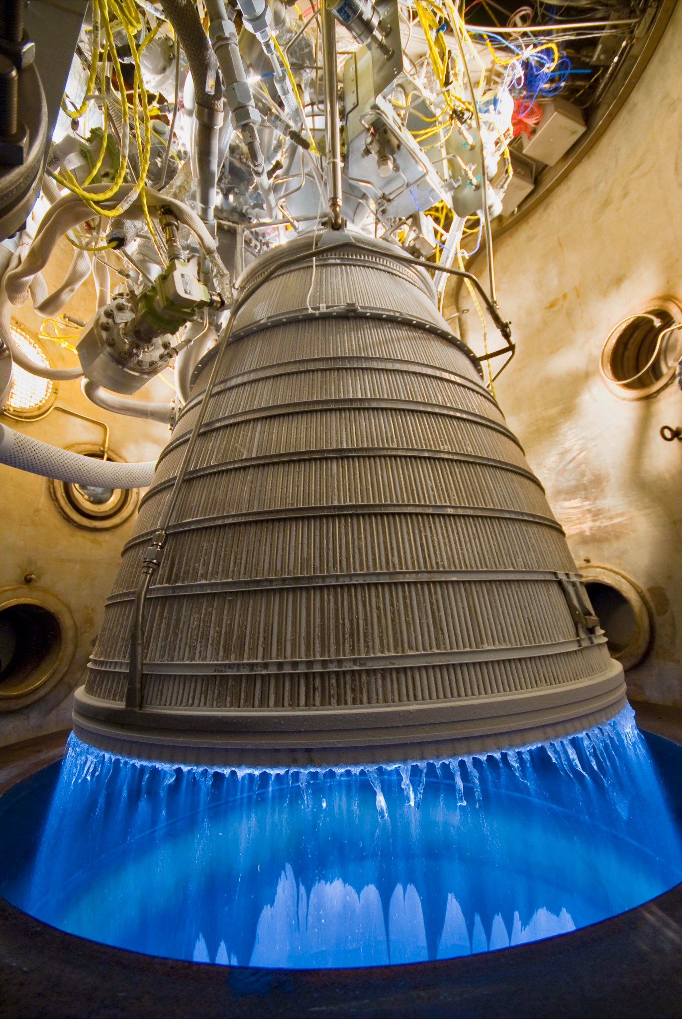 A RL10 engine undergoes testing at NASA’s test facility in West Palm Beach, Florida. 