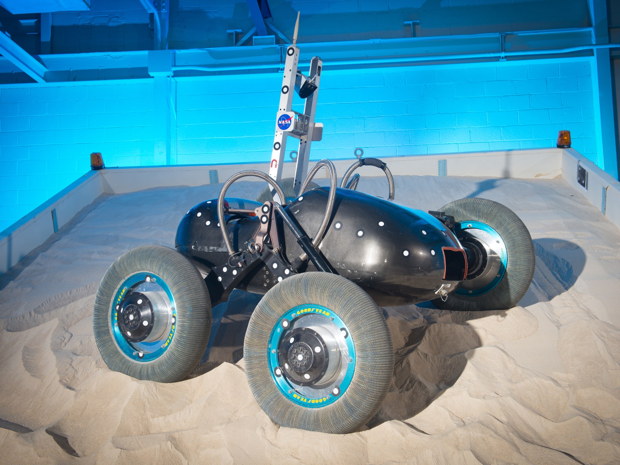 Scarab, NASA’s lunar exploration rover sits on the tilt bed 