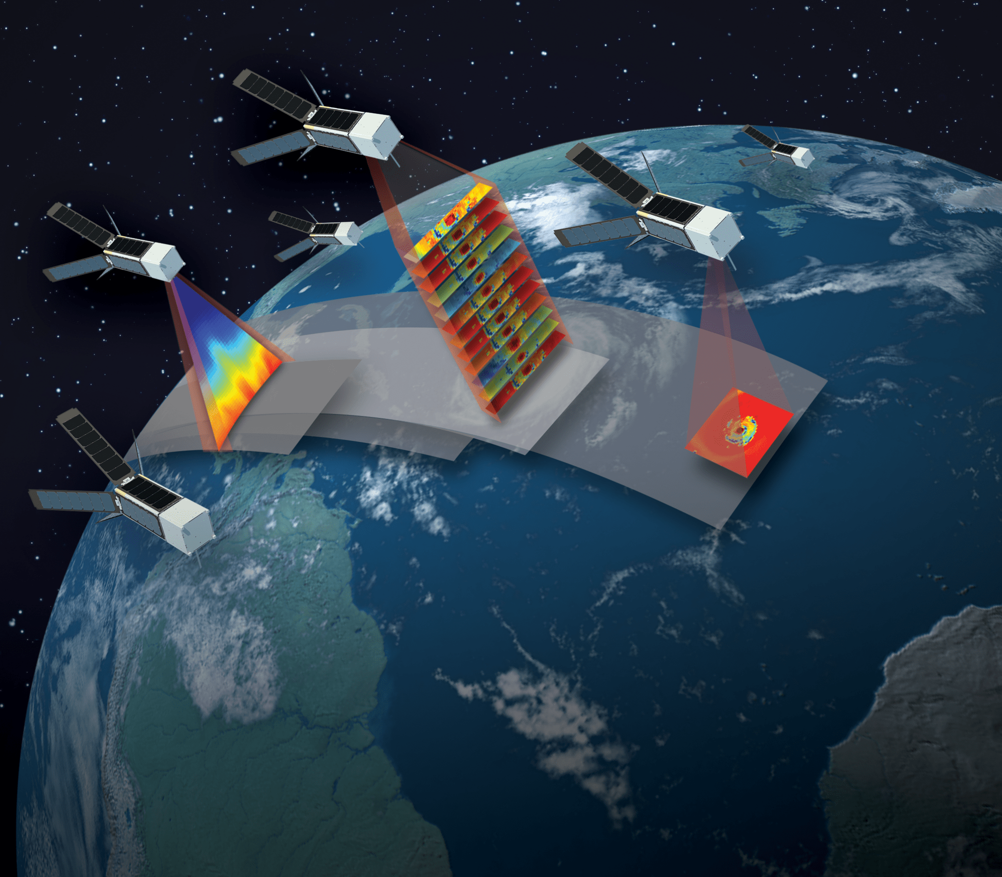 Artist concept of TROPICS satellites in orbit