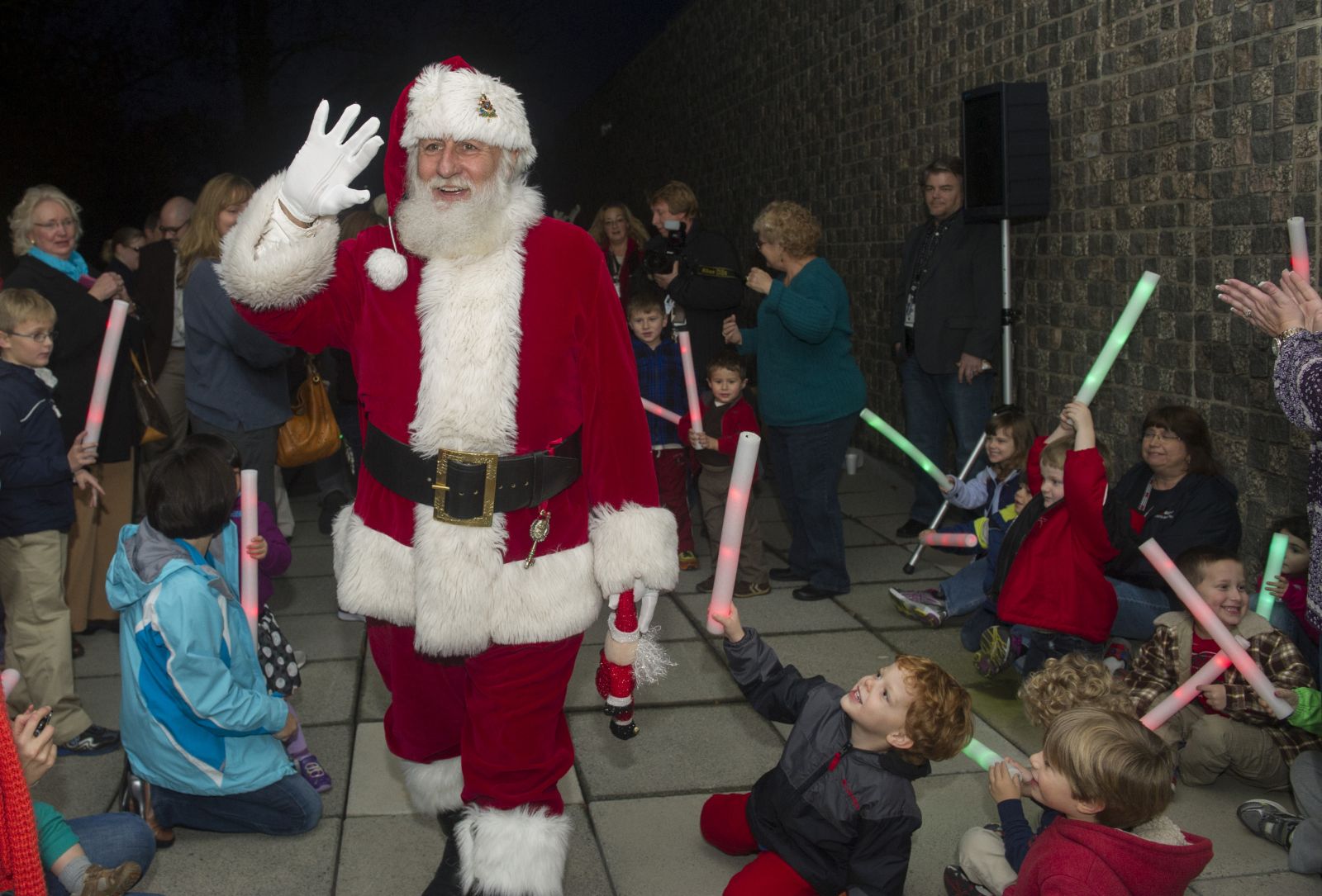Children from the Marshall Child Development Center greet Santa during Marshall's 2013 tree-lighting ceremony.