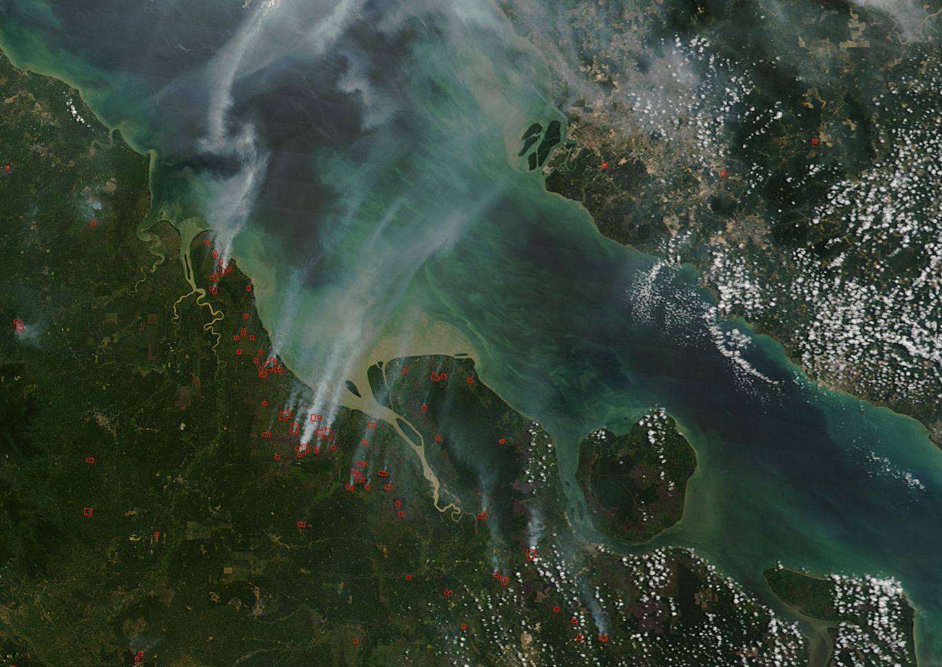 Aerial View of forest fires in Indonesia.
