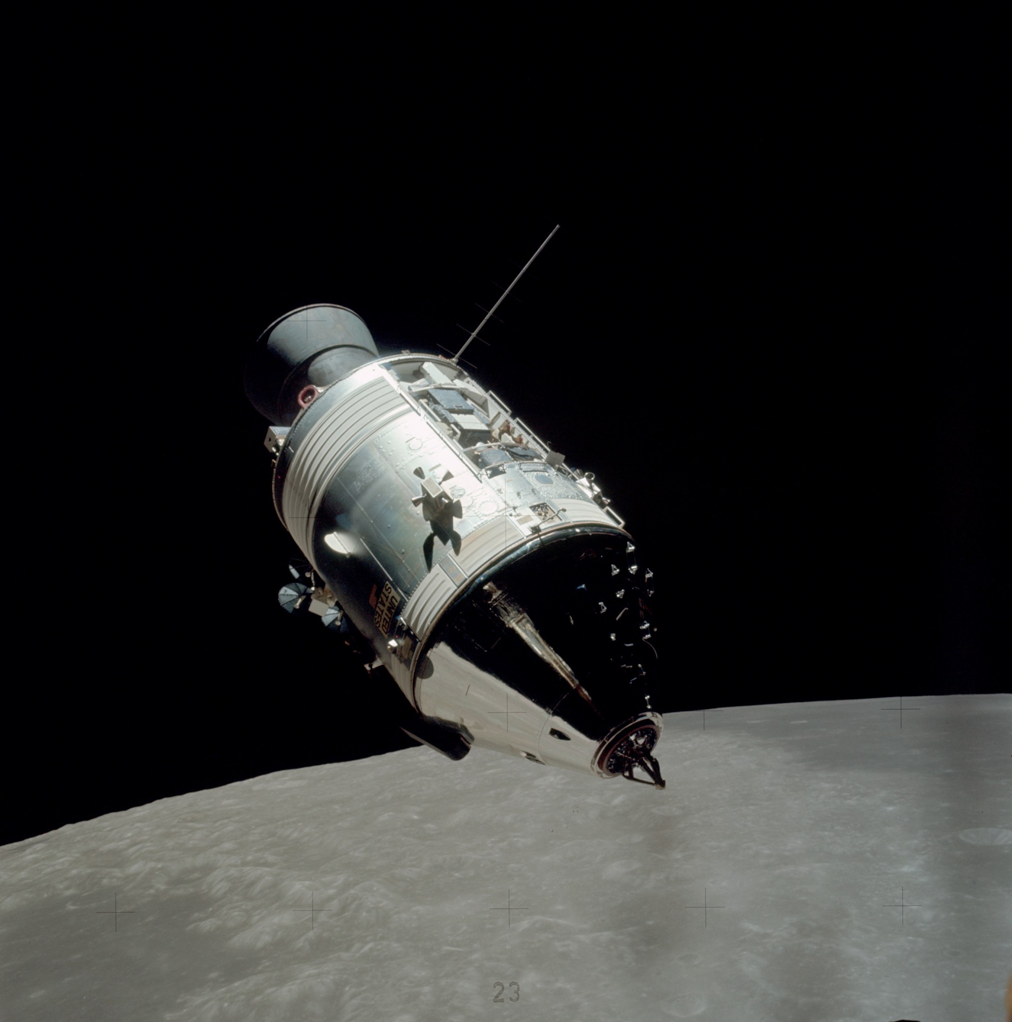 Apollo command module in space.