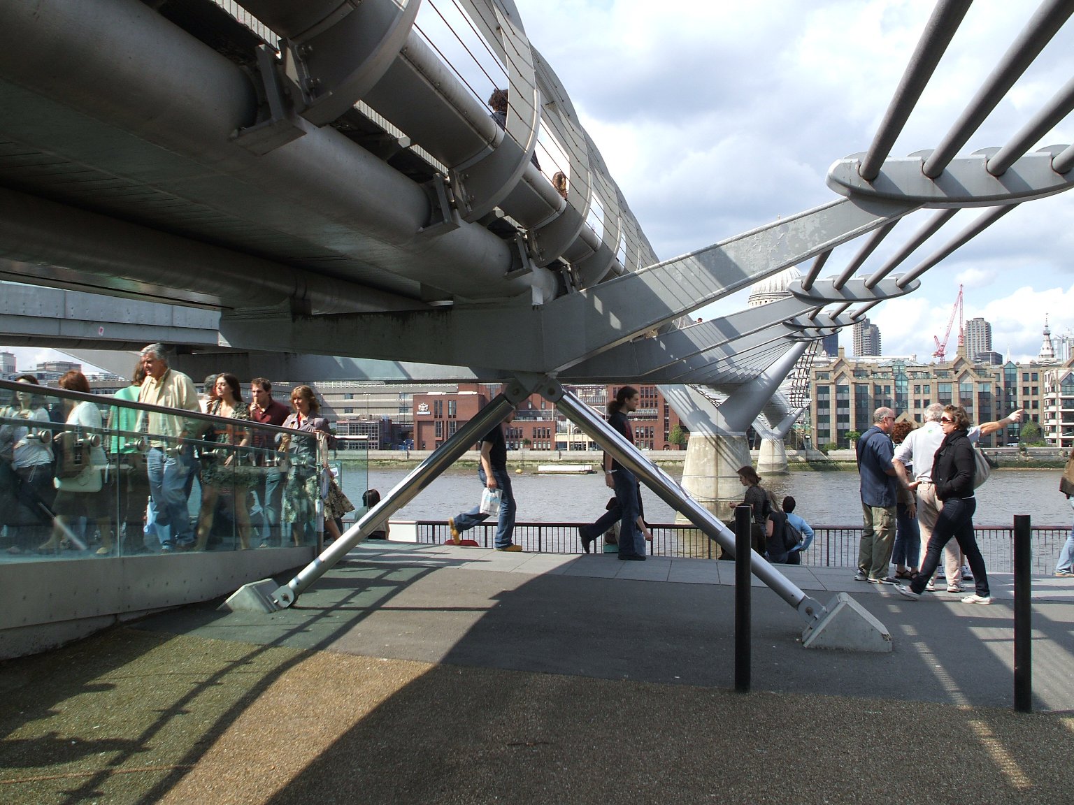 Two of the 37 fluidic dampers installed on London’s Millennium Bridge that alleviated the bridge’s tendency to sway. 