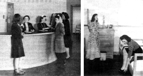 Two photographs of women at dormitory