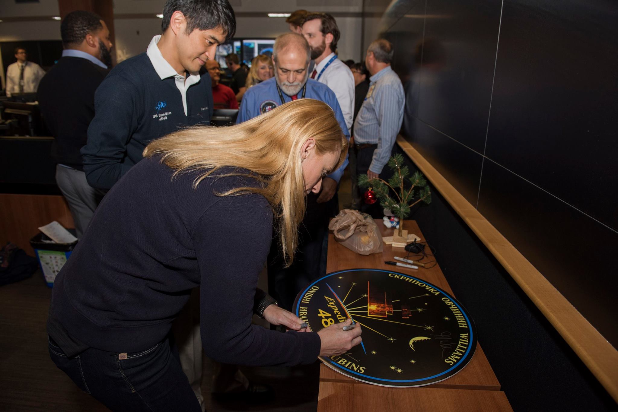 Astronauts Takuya Onishi of the Japan Aerospace Exploration Agency, left, and Kate Rubins of NASA