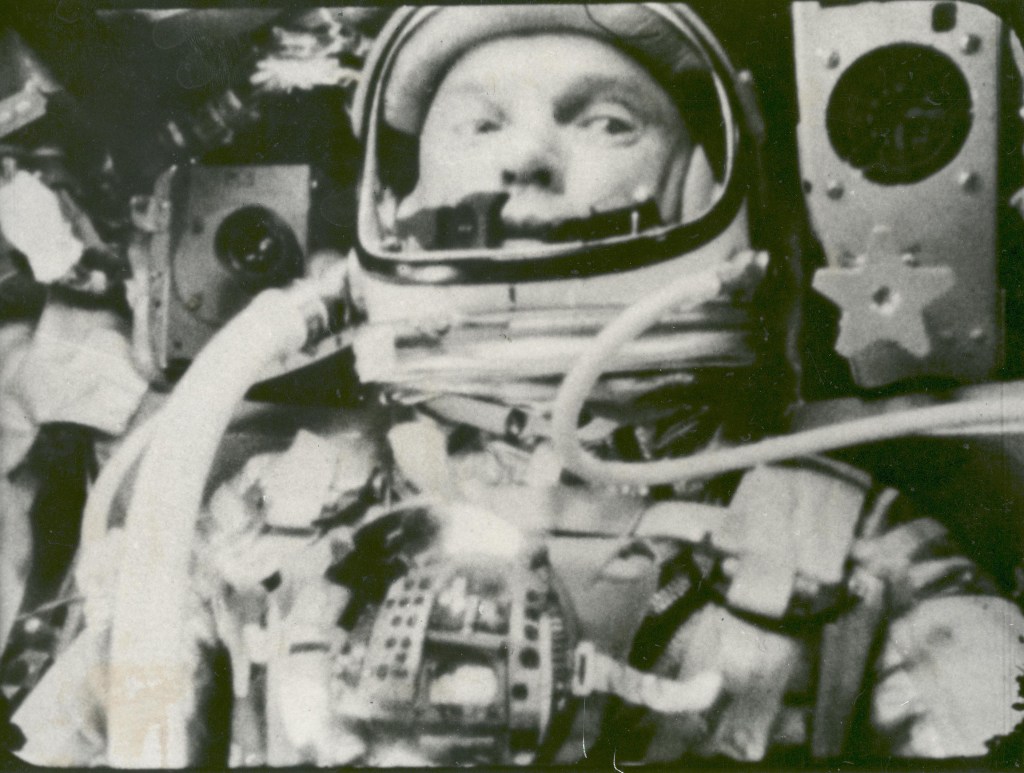 Astronaut John Glenn photographed in space by an automatic sequence motion picture camera during his flight on "Friendship 7."