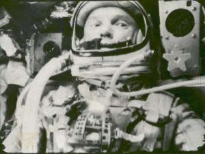 Astronaut John Glenn photographed in space by an automatic sequence motion picture camera during his flight on "Friendship 7."