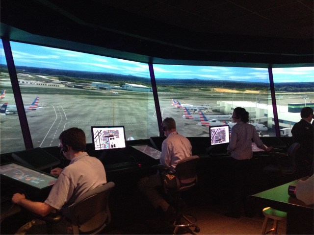 View of airport from virtual air traffic control tower