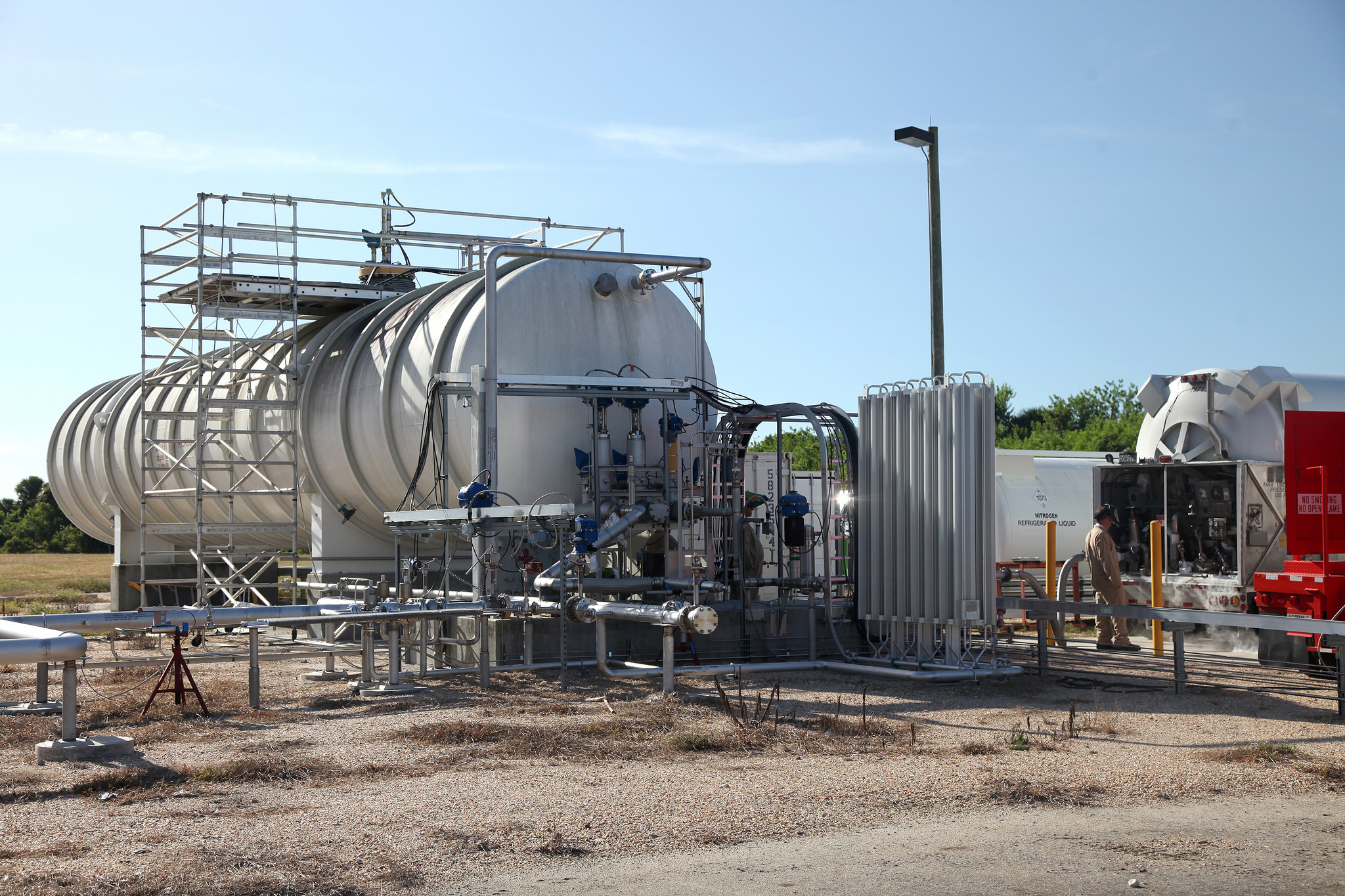 Engineers complete a test of the Ground Operations Demo Unit for liquid hydrogen at NASA's Kennedy Space Center in Florida. 