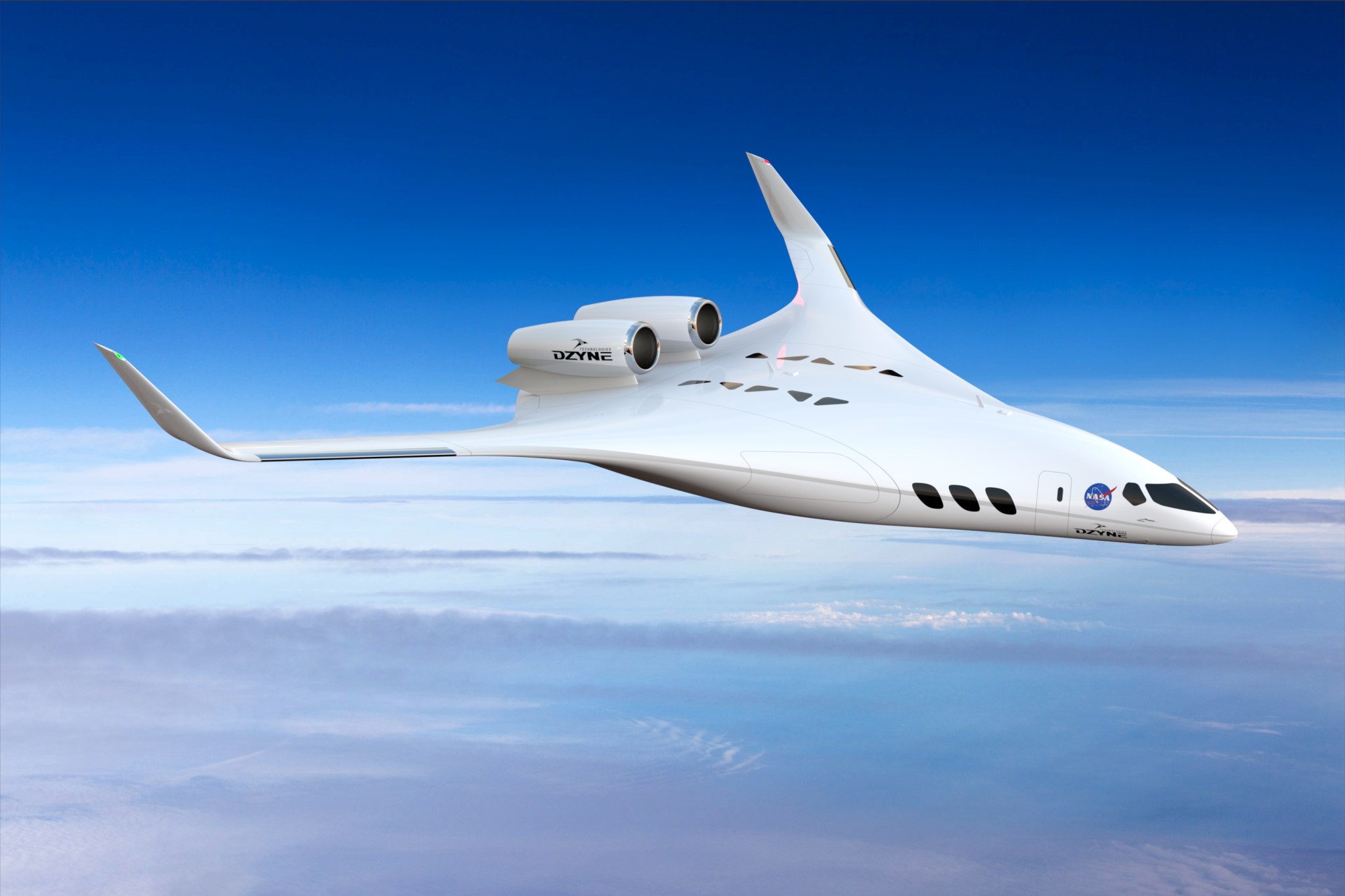 Dzyne Technologies’ blended wing body concept in flight.