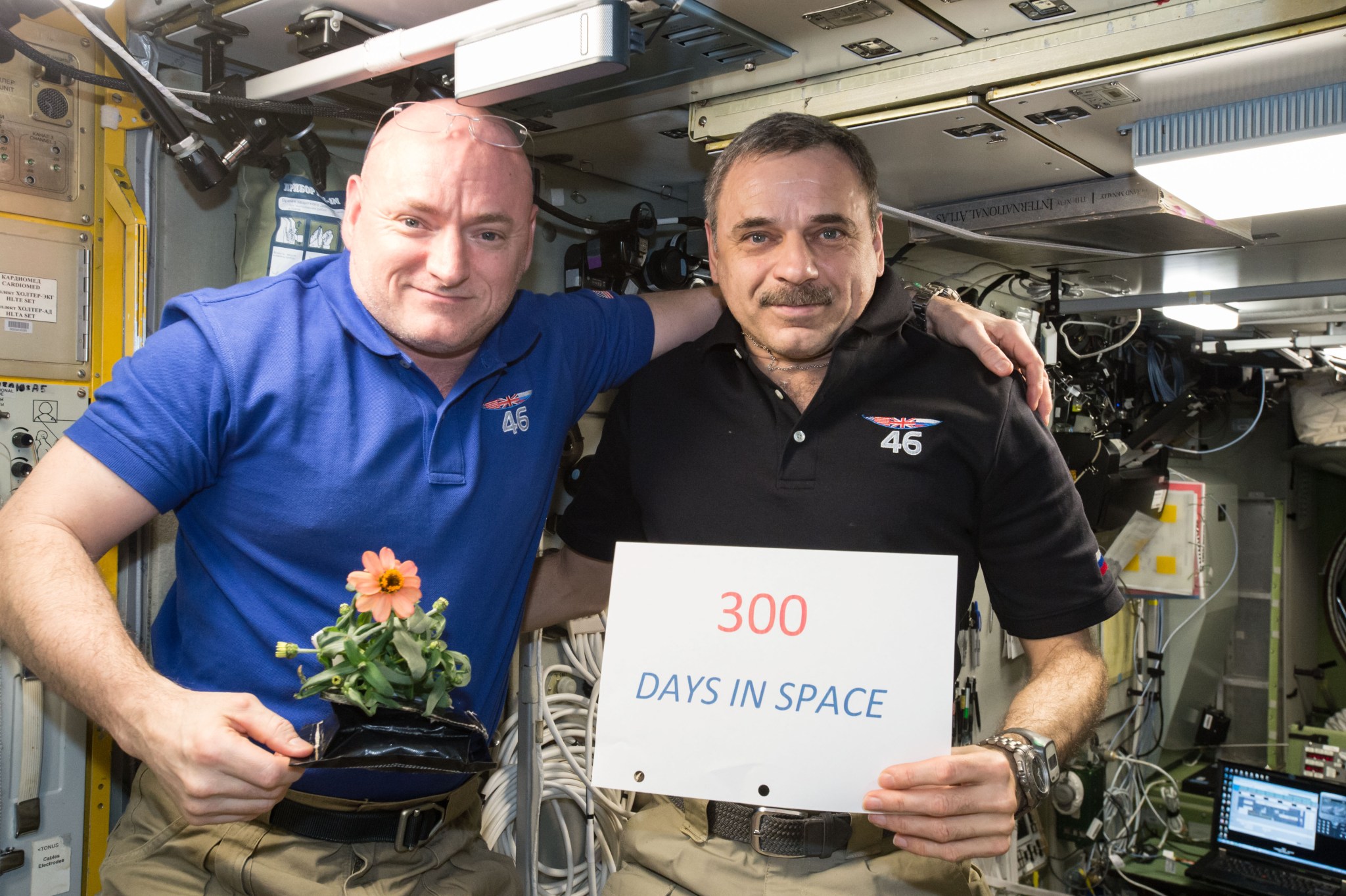 One-year mission crew members Scott Kelly of NASA (left) and Mikhail Kornienko of Roscosmos (right)