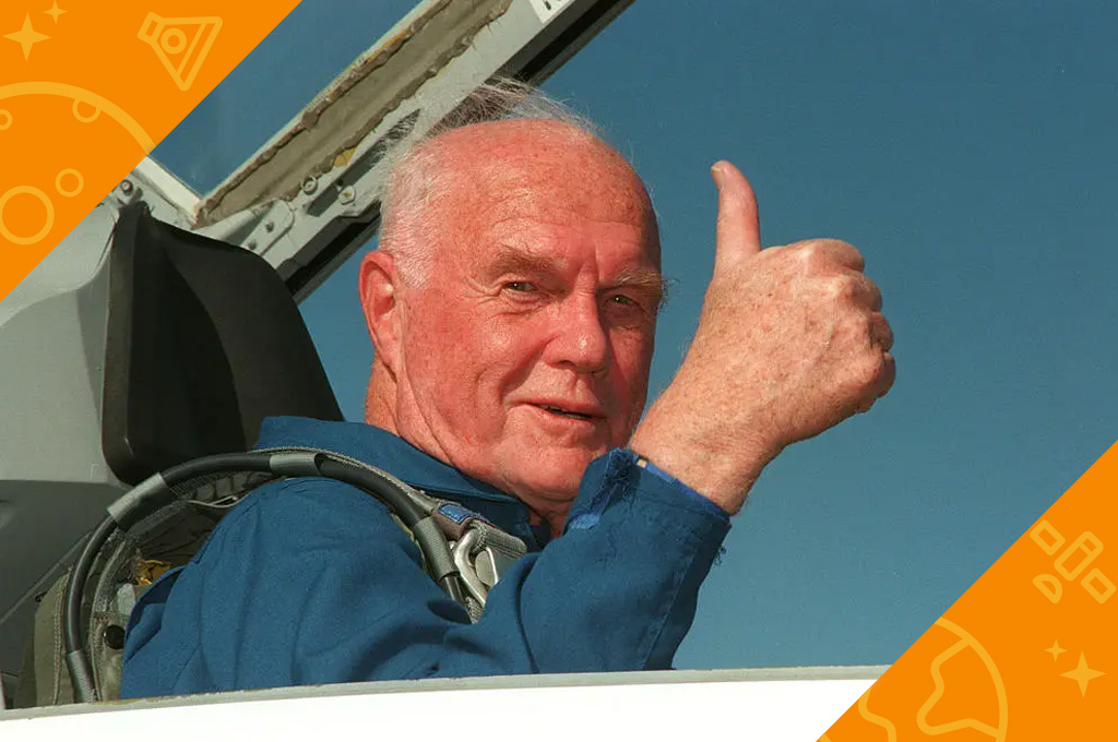 STS-95 Payload Specialist John H. Glenn Jr., senator from Ohio, gives a thumbs up on his arrival at Kennedy Space Center's Shuttle Landing Facility aboard a T-38 jet.