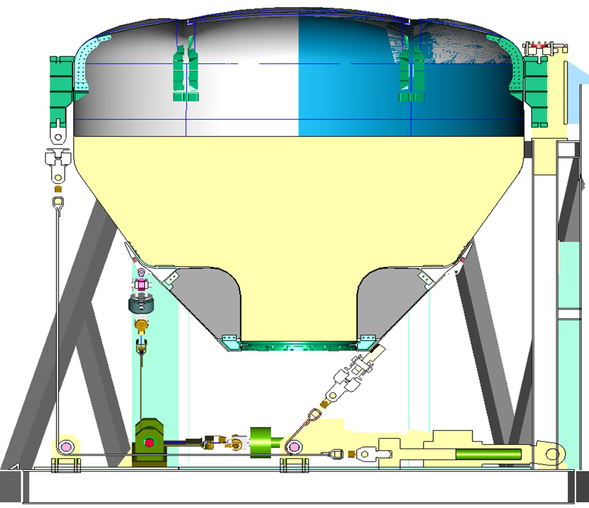 Innovative mechanism that uses low-stretch straps to route point loads to a structure.