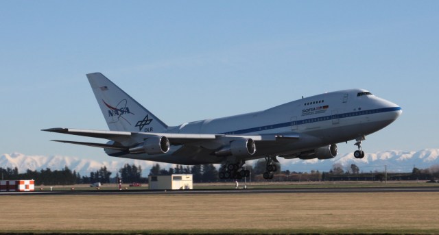 The Stratospheric Observatory for Infrared Astronomy (SOFIA) arrives at Christchurch International Airport on June 6, 2016.