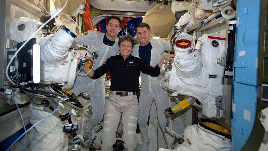 Expedition 50 astronauts Shane Kimbrough, right, of NASA, and Thomas Pesquet, left, of the European Space Agency.
