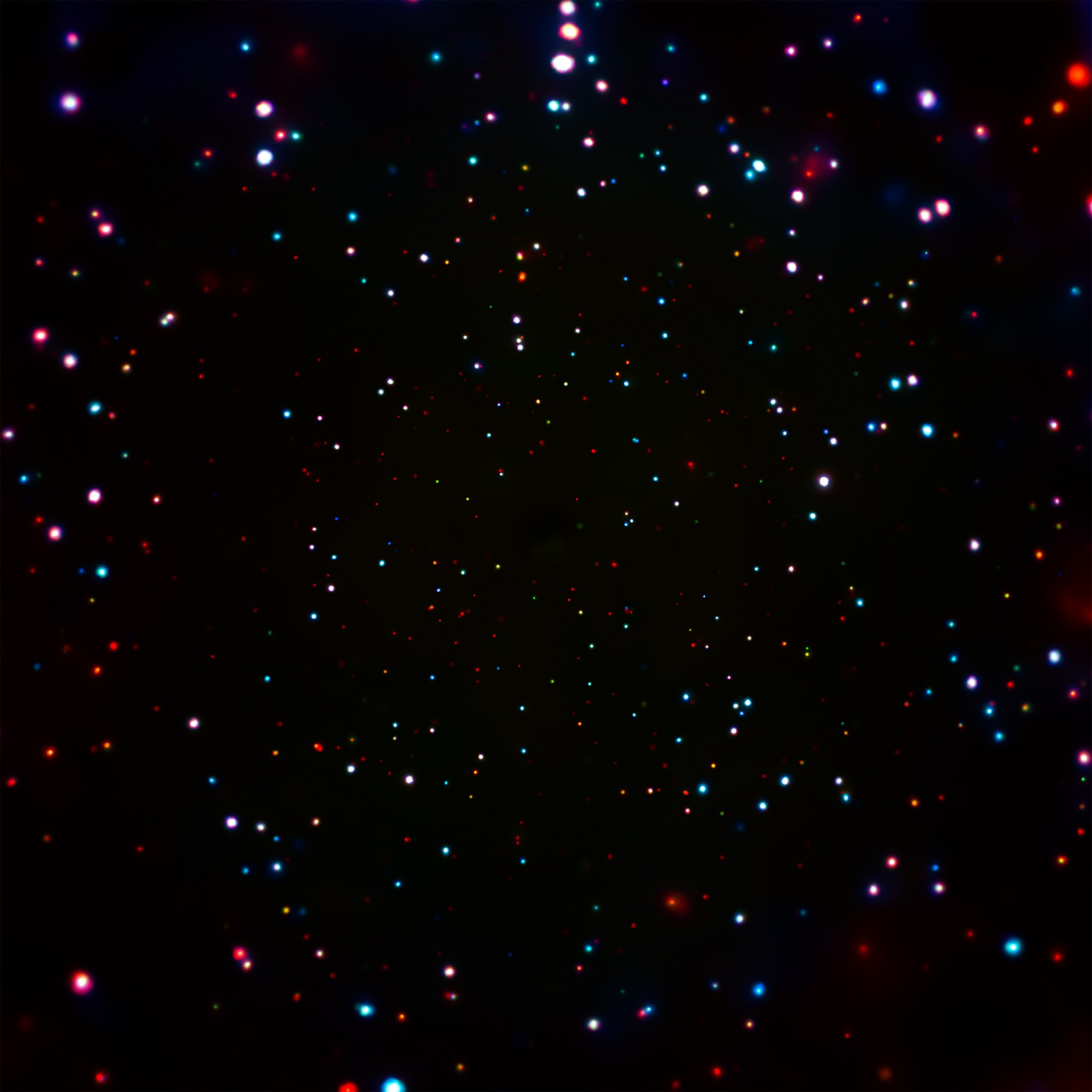 Chandra Deep Field-South: The deepest X-ray image, containing objects at a distance of nearly 13 billion light years. 