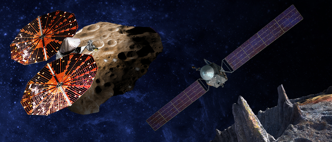 Artist’s conception of the Lucy and Psyche mission spacecraft