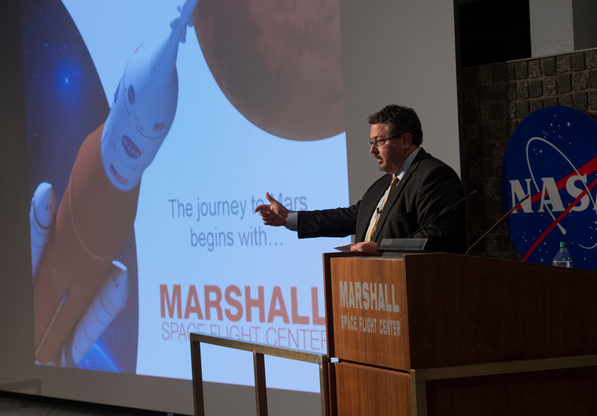Todd May addresses the Marshall workforce Nov. 17, 2016