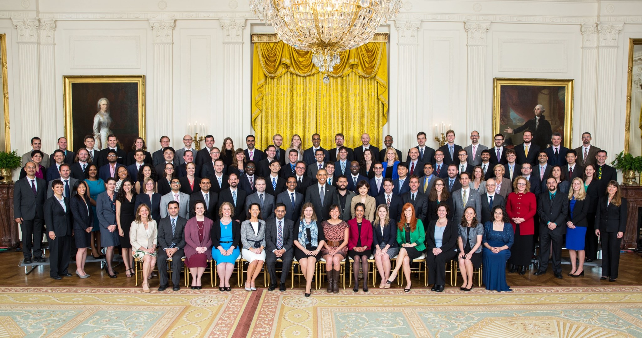 Andrew Molthan, third row, sixth from left, a meteorologist in the Earth Science Office, was recognized May 5 by President Obama