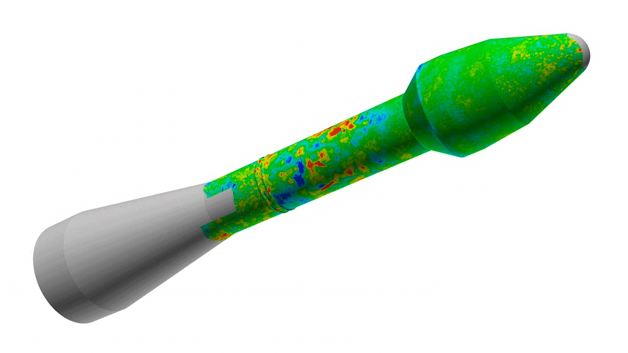 visualization of the unsteady pressure affecting a rocket during the simulated launch of a wind tunnel test