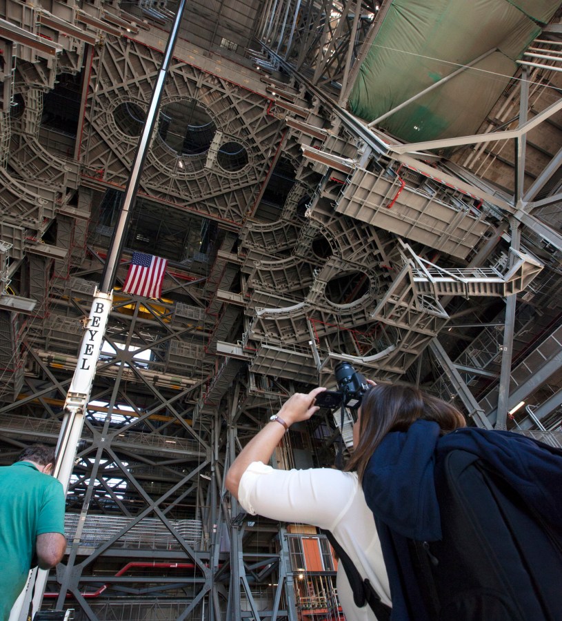 Media view new work platforms in the Vehicle Assembly Building High Bay 3.
