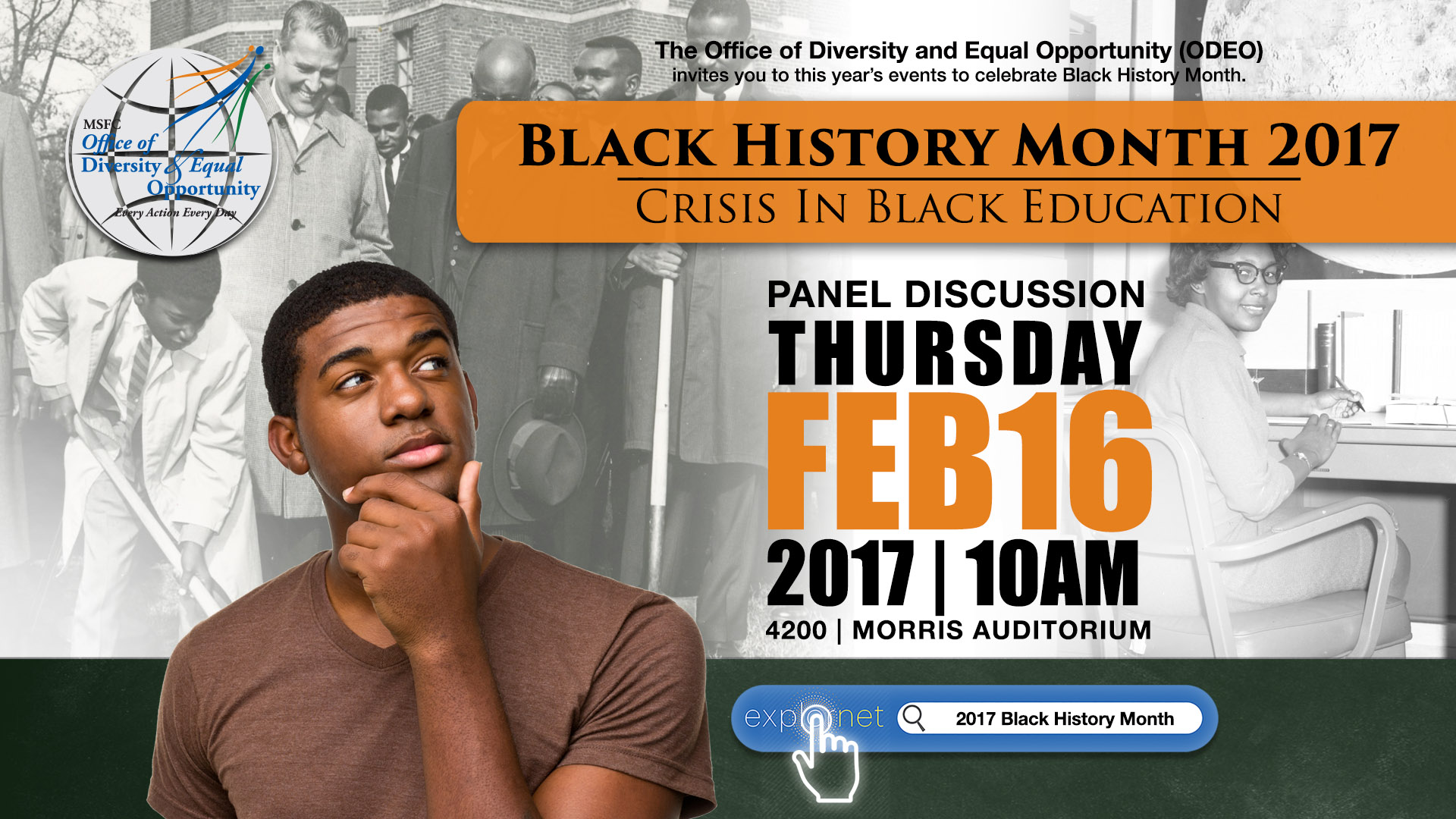NASA's Marshall Space Flight Center will host a panel discussion at 10 a.m. Feb. 16 in Morris Auditorium, Building 4200.