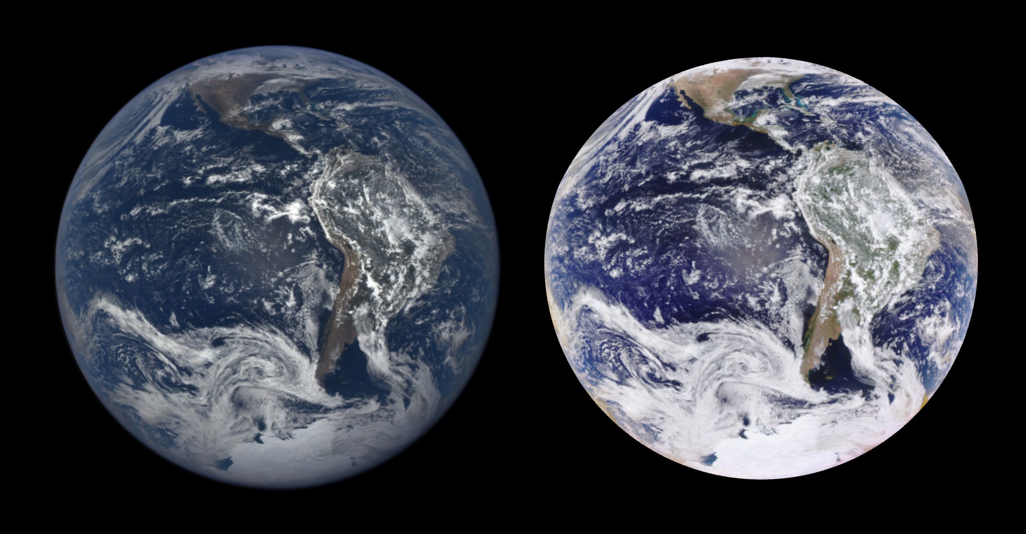 side-by-side images of Earth