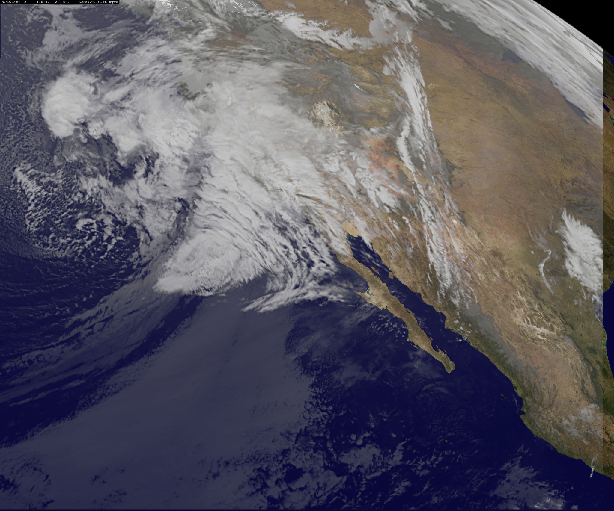 GOES-West image of storms in California