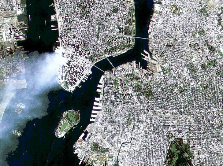 space-based image of World Trade Center 12 Sept 2001