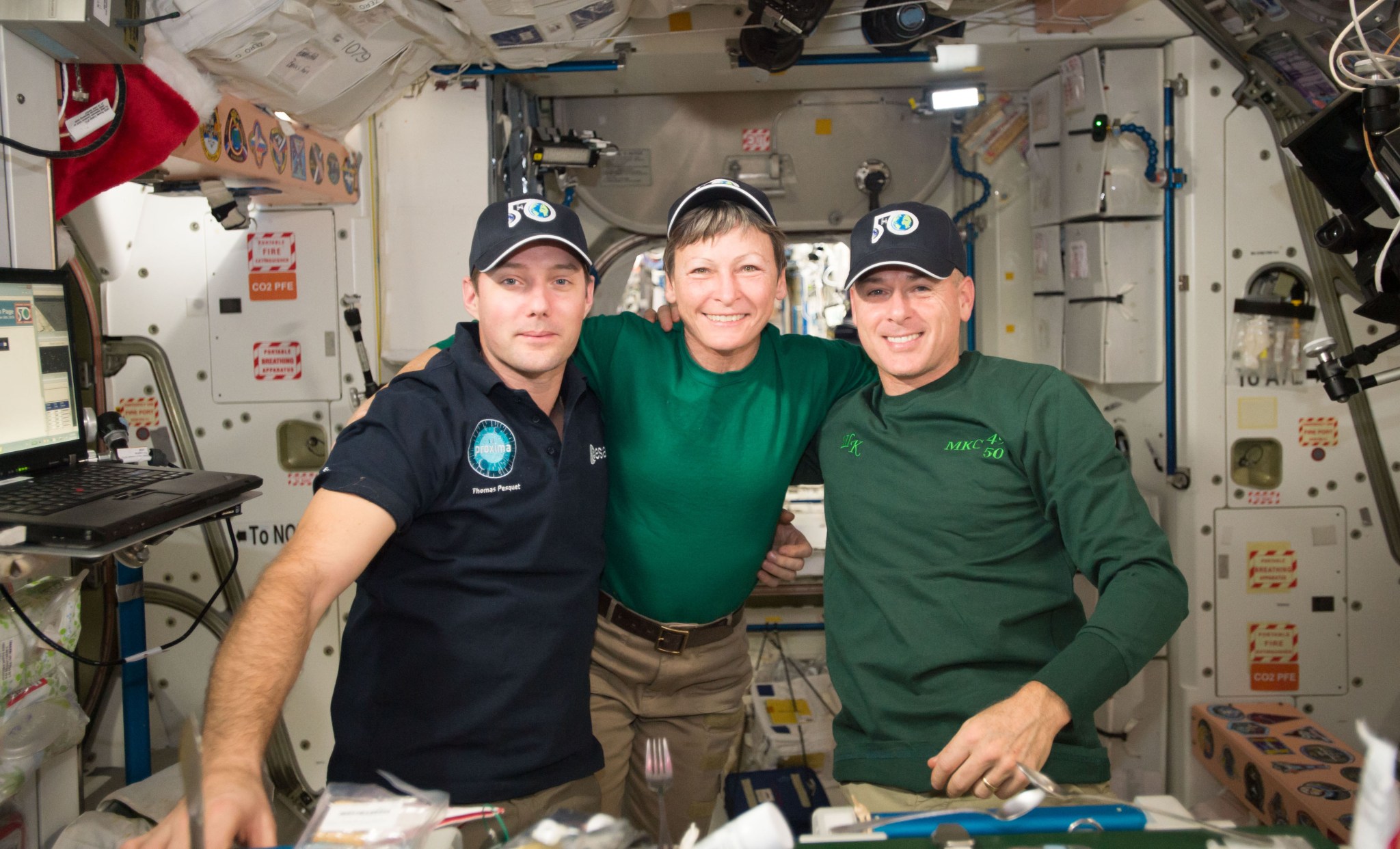 From left to right: ESA astronaut Thomas Pesquet, Peggy Whitson and Shane Kimbrough.
