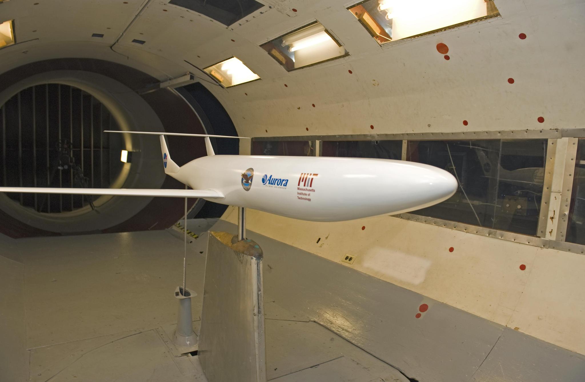 the D8 or "double bubble" is now a subscale model being tested in a wind tunnel at MIT.
