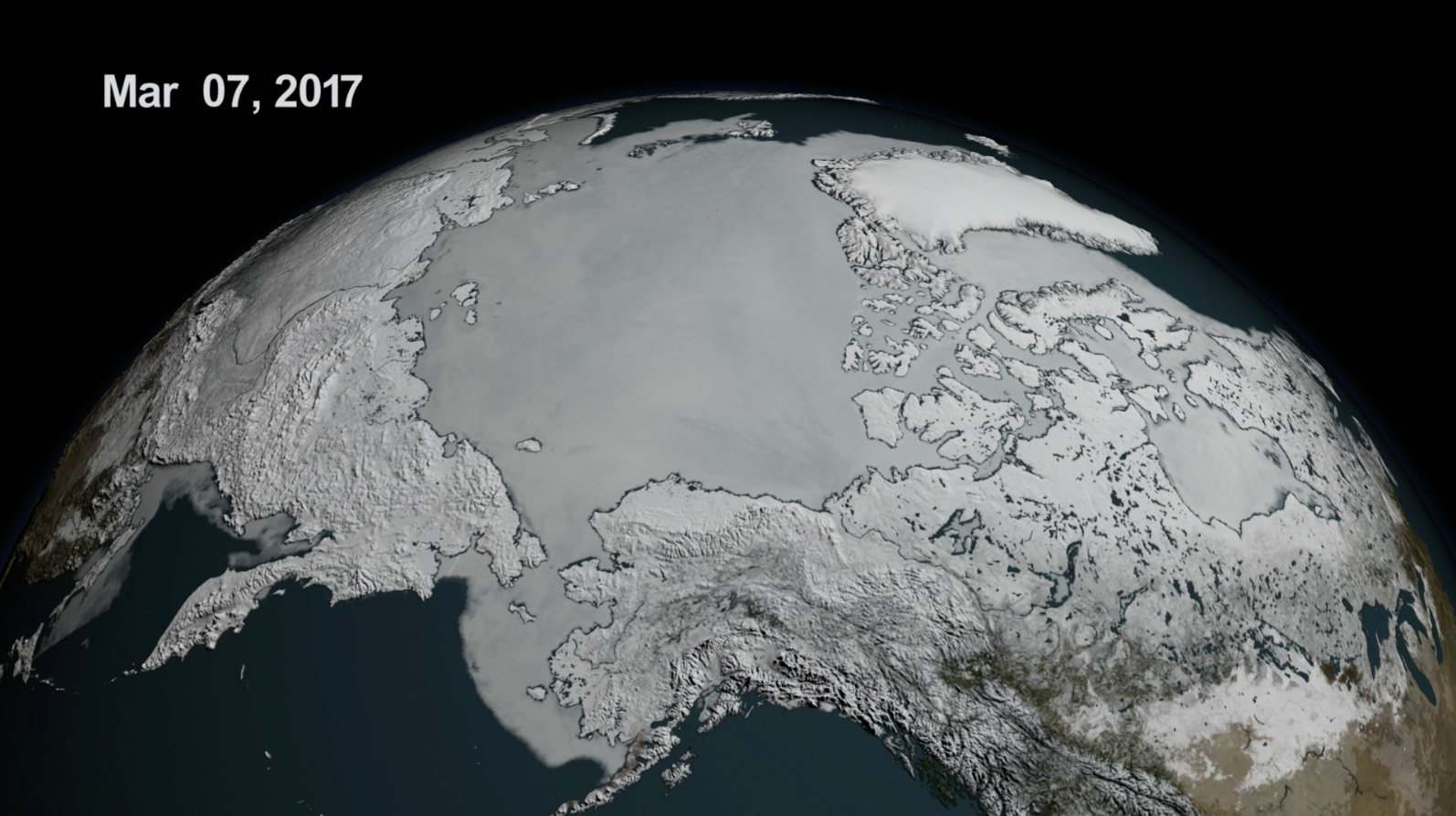 visualization of Arctic sea ice extent on March 7, 2017