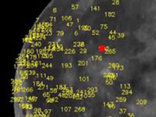 NASA's lunar monitoring program has detected hundreds of meteoroid impacts. The brightest, detected on March 17, 2013, in Mare Imbrium, is marked by the red square.