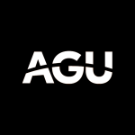 Block letters "AGU" with a curved line knocked out