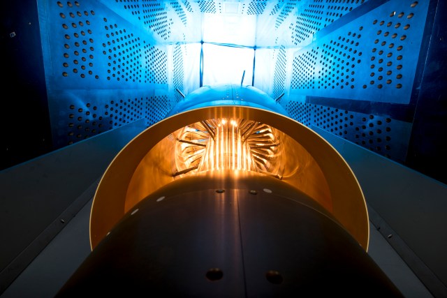 Inside the 8’ x 6’ wind tunnel at NASA Glenn, engineers recently tested a fan and inlet design, commonly called a propulsor