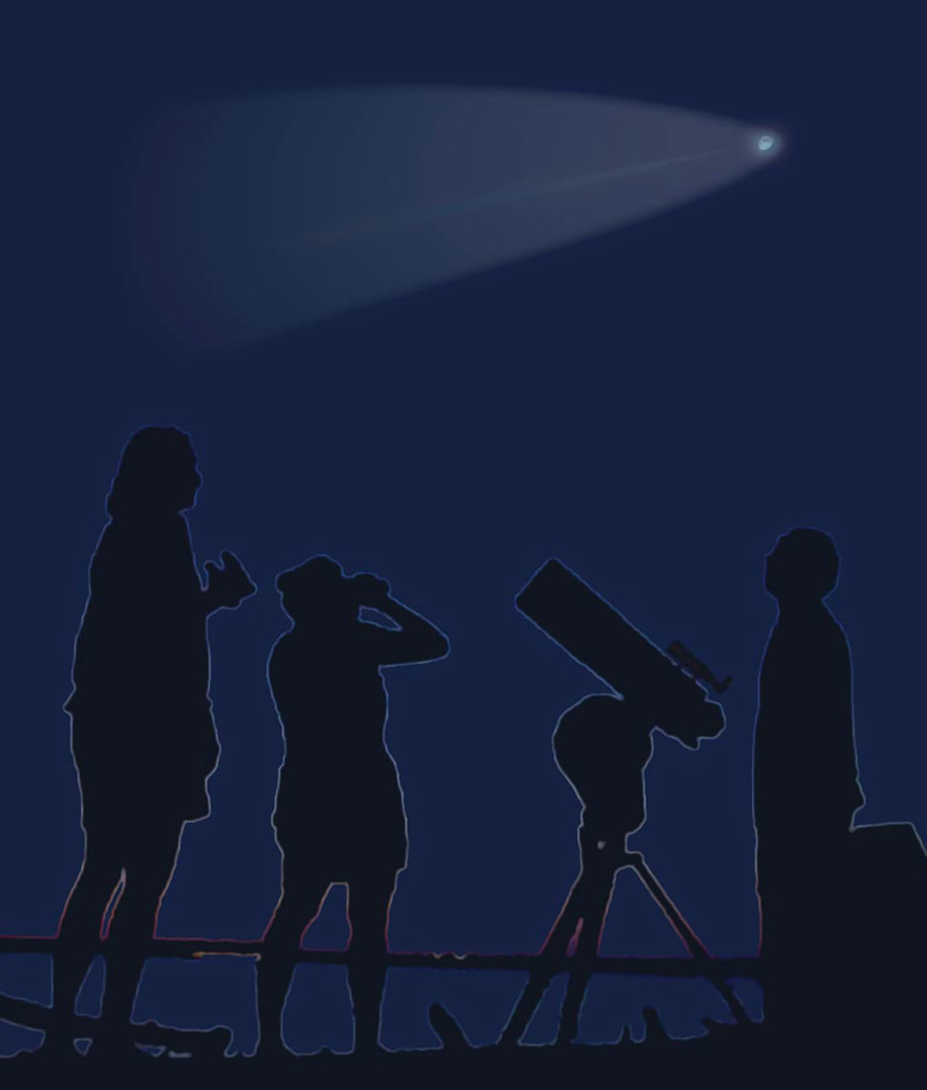 artist’s illustration of a group of comet enthusiasts