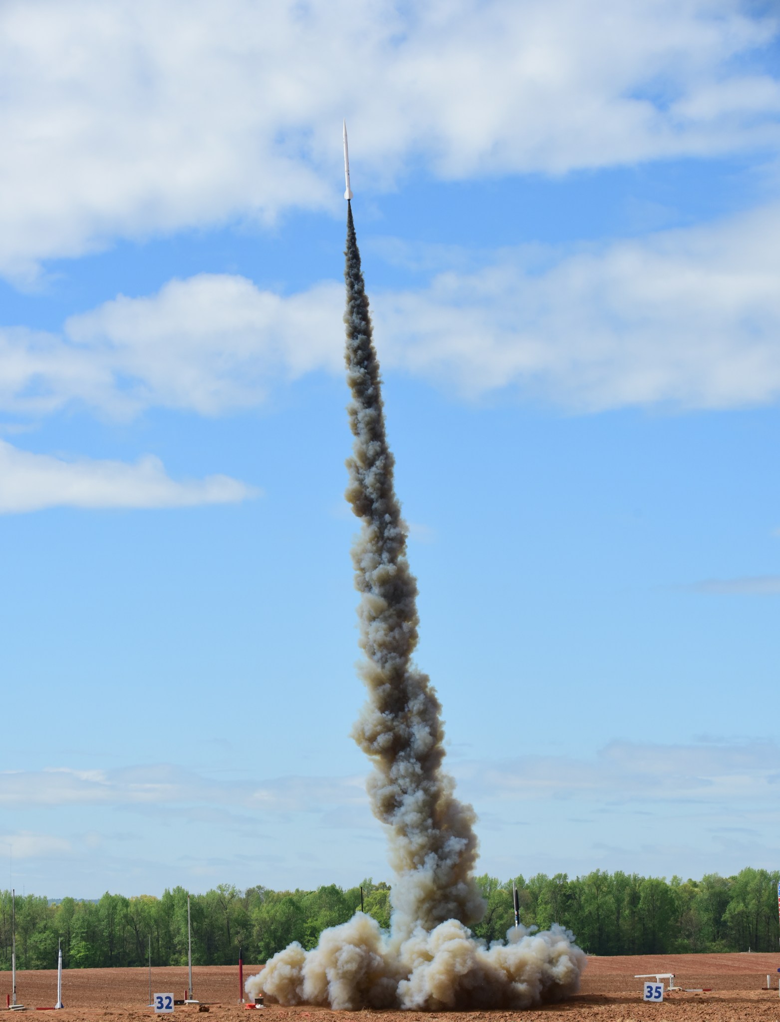 Liftoff of one of dozens of high-powered rockets during the 16th annual Student Launch challenge, April 16, near NASA Marshall