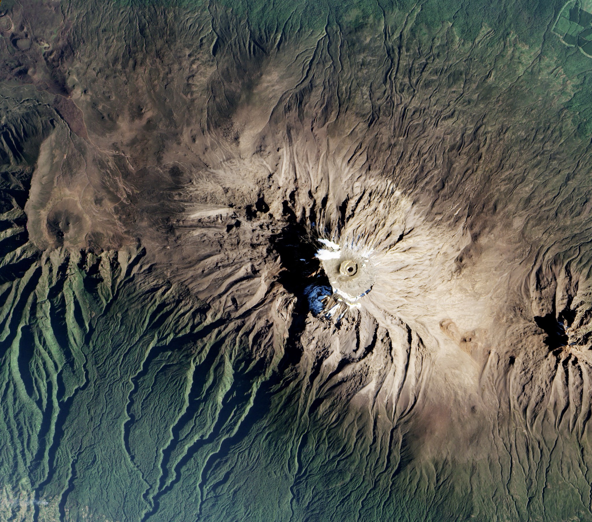 satellite view of volcanic mountain